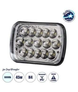 GloboStar® 85421 Φανάρι JEEP WRANGLER Βασικού Φωτισμού H4 H-L LED CREE CXB COB 45W 4500lm DC 9-80V Αδιάβροχο IP67 Ψυχρό Λευκό 6000K Μ17 x Π11 x Υ5.5cm